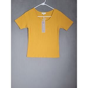 Trendstitch Womens Short Sleeve Top Button Scoop Neck Fitted Tee Small